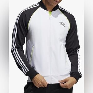 Adidas Black and White Bomber Jacket with Signature Stripes